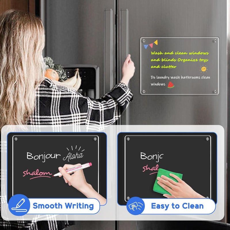 WALGLASS Fridge Acrylic Board, 11"x8" Clear Magnetic Planning Board, Dry Erase Board for Refrigerator, Fridge Planner, 6 Liquid Markers - Image 3